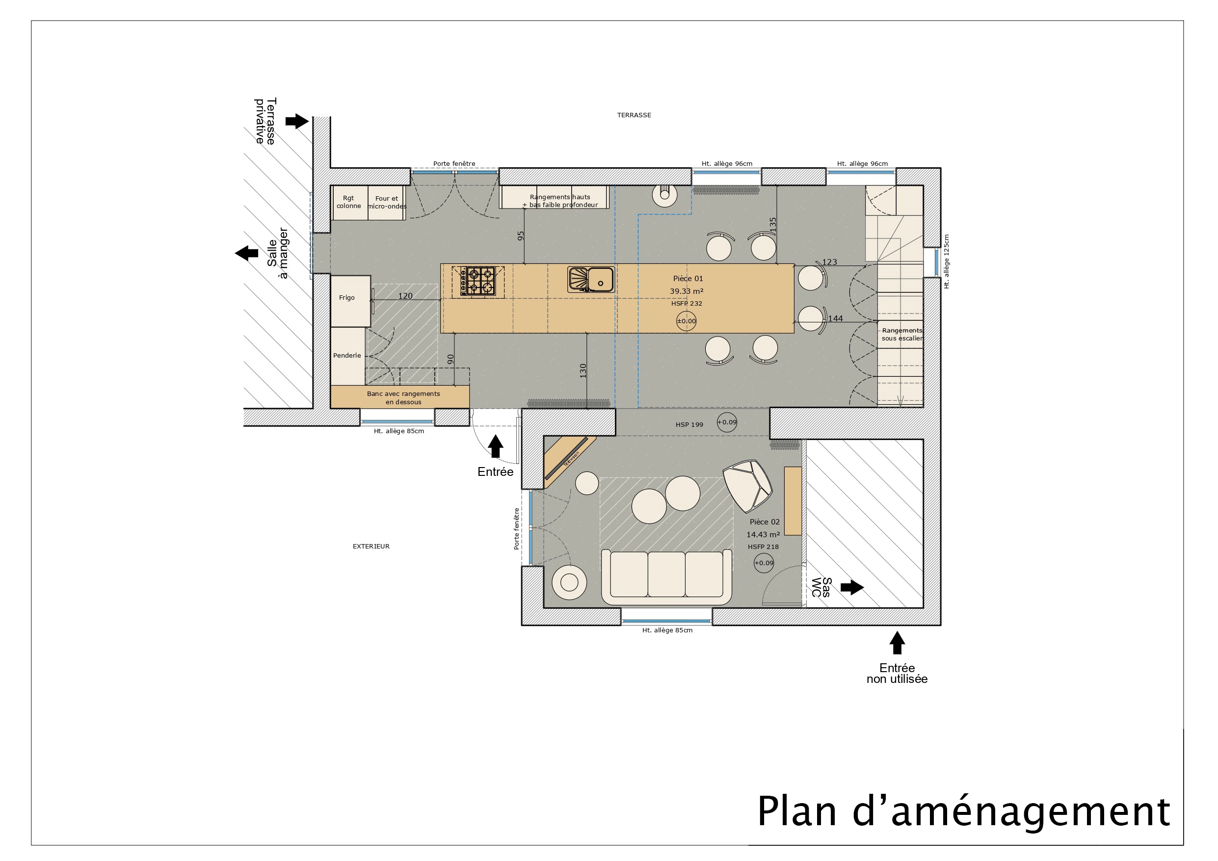 plan d'aménagement après ouverture du mur